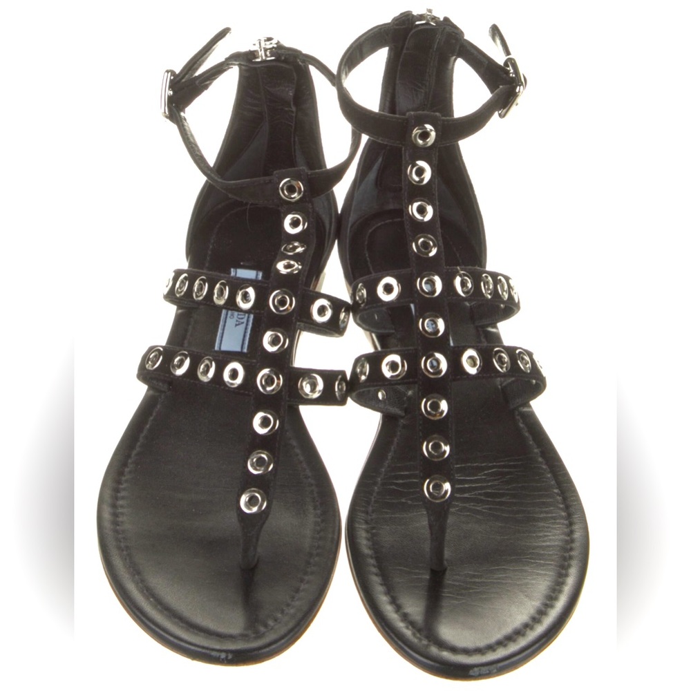 Black suede Prada T-Strap gladiator sandals, 36.5, great condition!